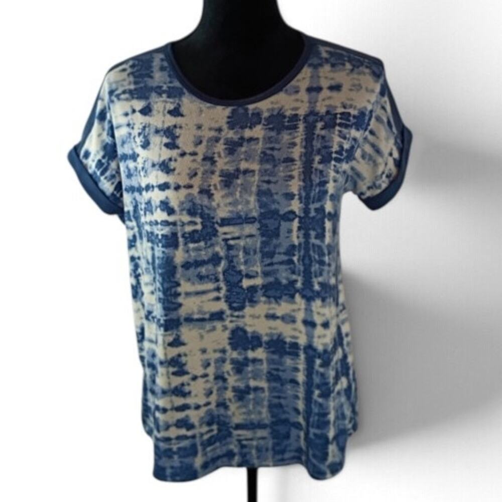 Lucky Brand Vintage Blue & Cream Tie-Dye Short Sleeve Top Large